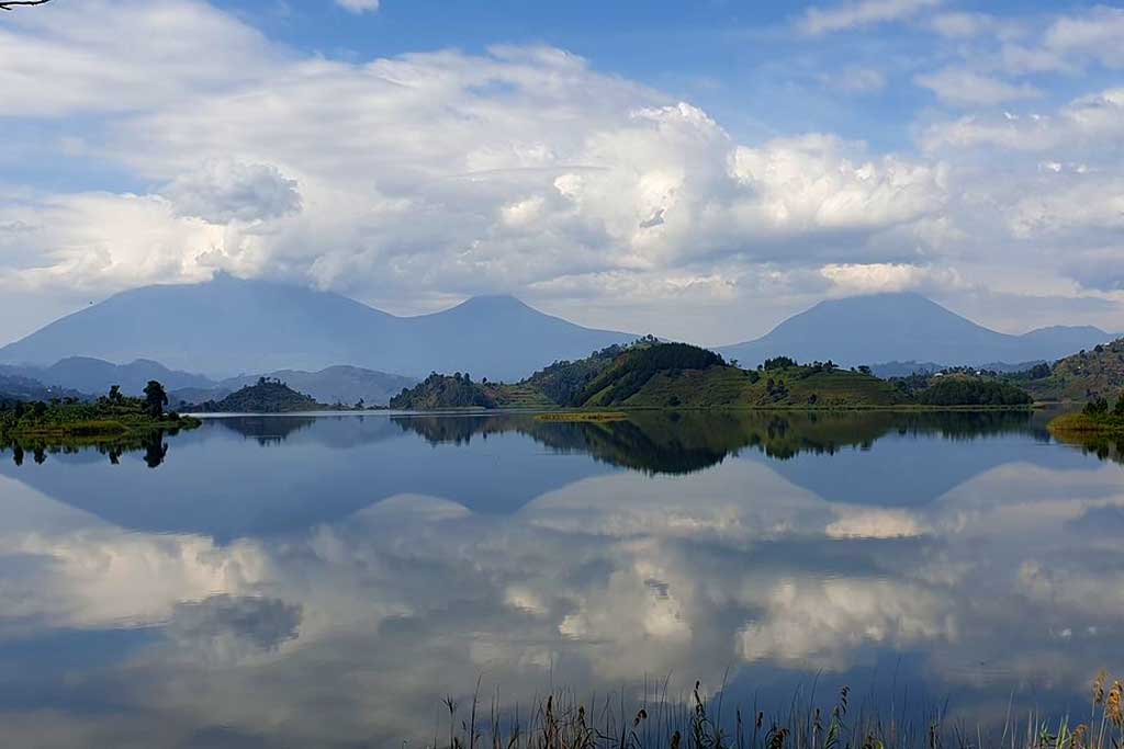 A mysterious view over Lake Mutanda in southwestern Uganda