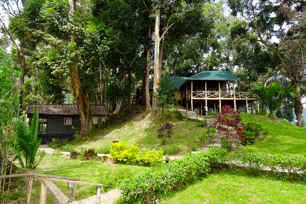 A view of the gardens of Mutanda Lake Resort on the shores of Lake Mutanda in southwestern Uganda