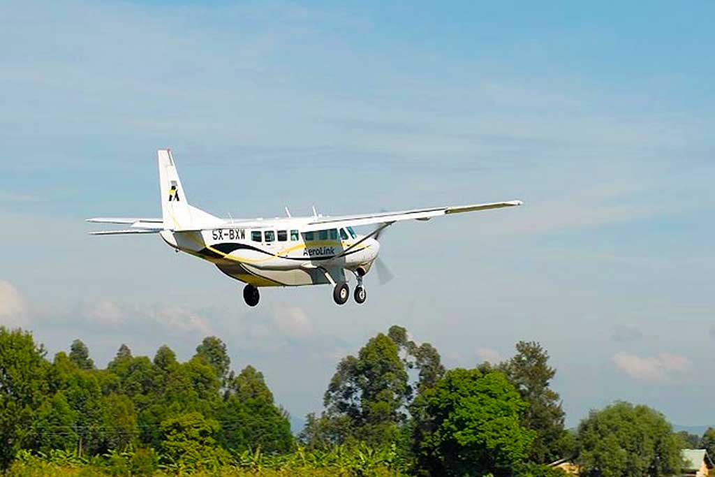 One of Aerolink's planes landing at Kihihi  4-days-gorilla-flying-safari-uganda